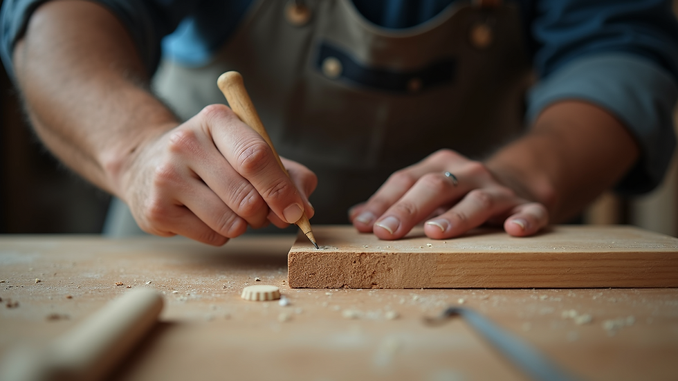 Close-up view of a skilled craftsman working on a wooden project