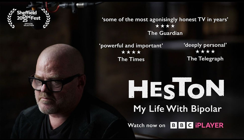 An image of Heston Blumenthal with 4 star reviews from 3 national newspapers