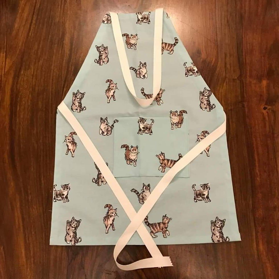 Junior Country Baking Rich Cotton Apron with Cute Kittens - Duck Egg Blue