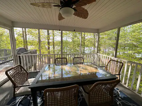 Covered patio with outdoor table
