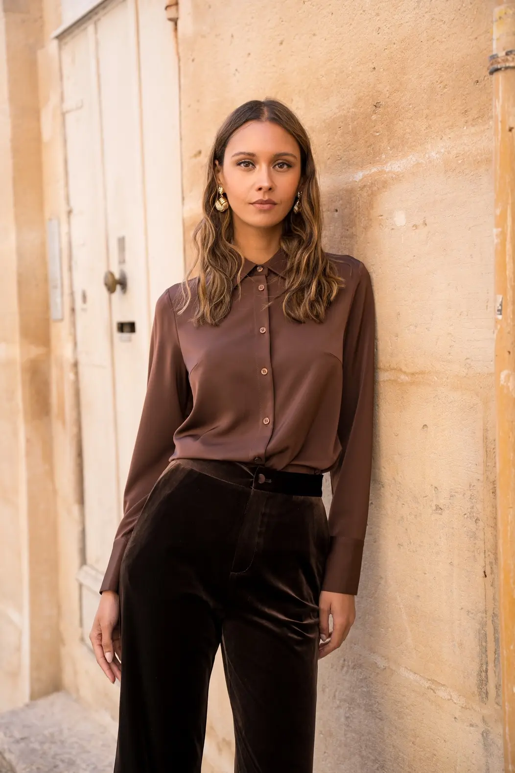 Classic Satin Shirt - Chocolate