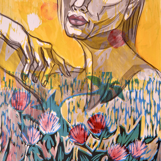 Daisies 3, mixed media or relief print