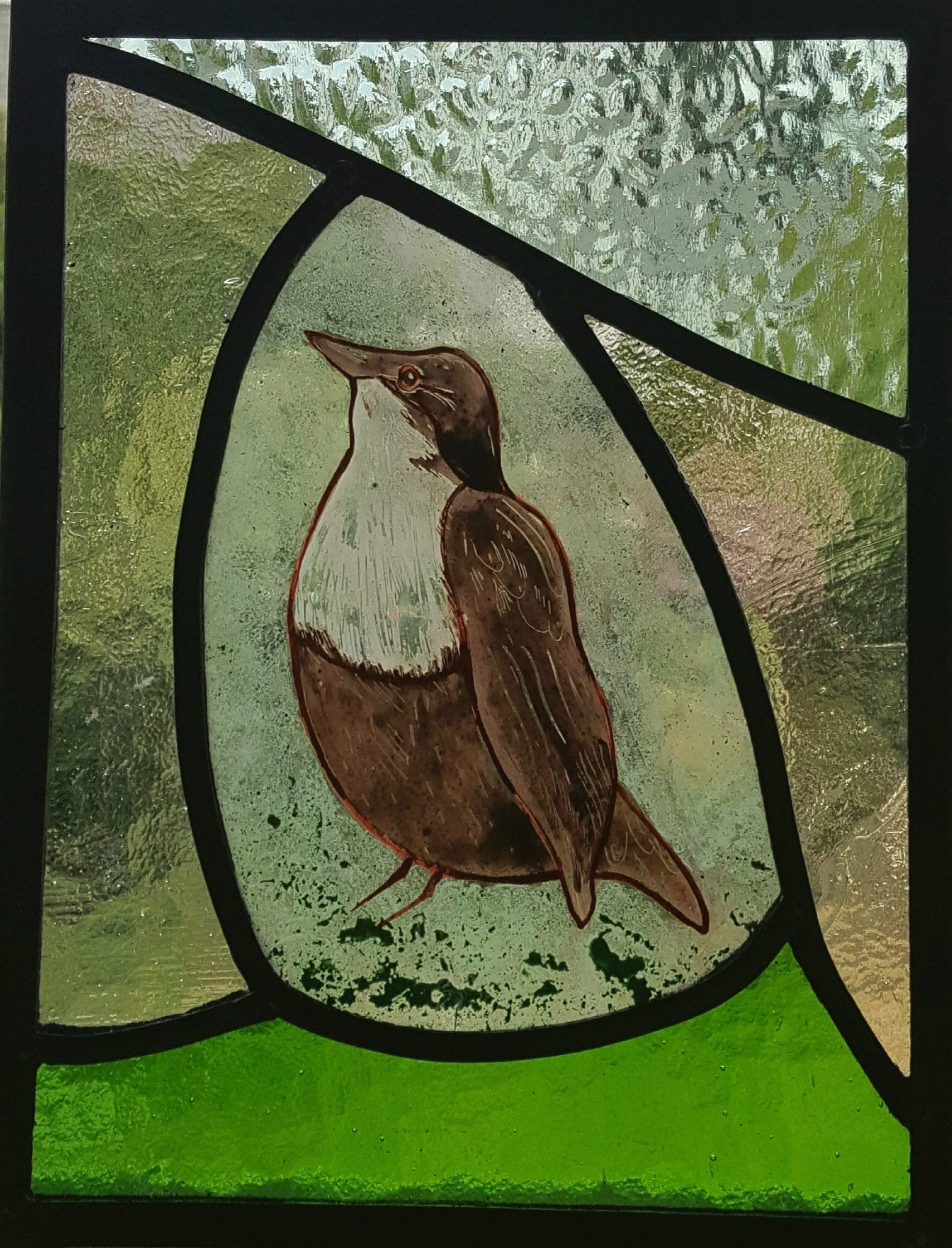 Dipper painted leaded panel