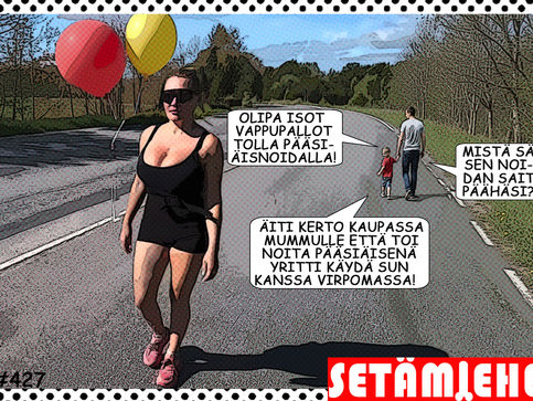 Marika Fingerross esittelee SETÄMIES-sarjakuvassa vappupallojaan