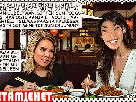 SETÄMIEHET-aikuissarjakuva - Miss Suomi kuulee Viivi Pumpasesta - "Jengi heittaa meanwhile meitsi DZ-face kiinalaist syömäs" 
