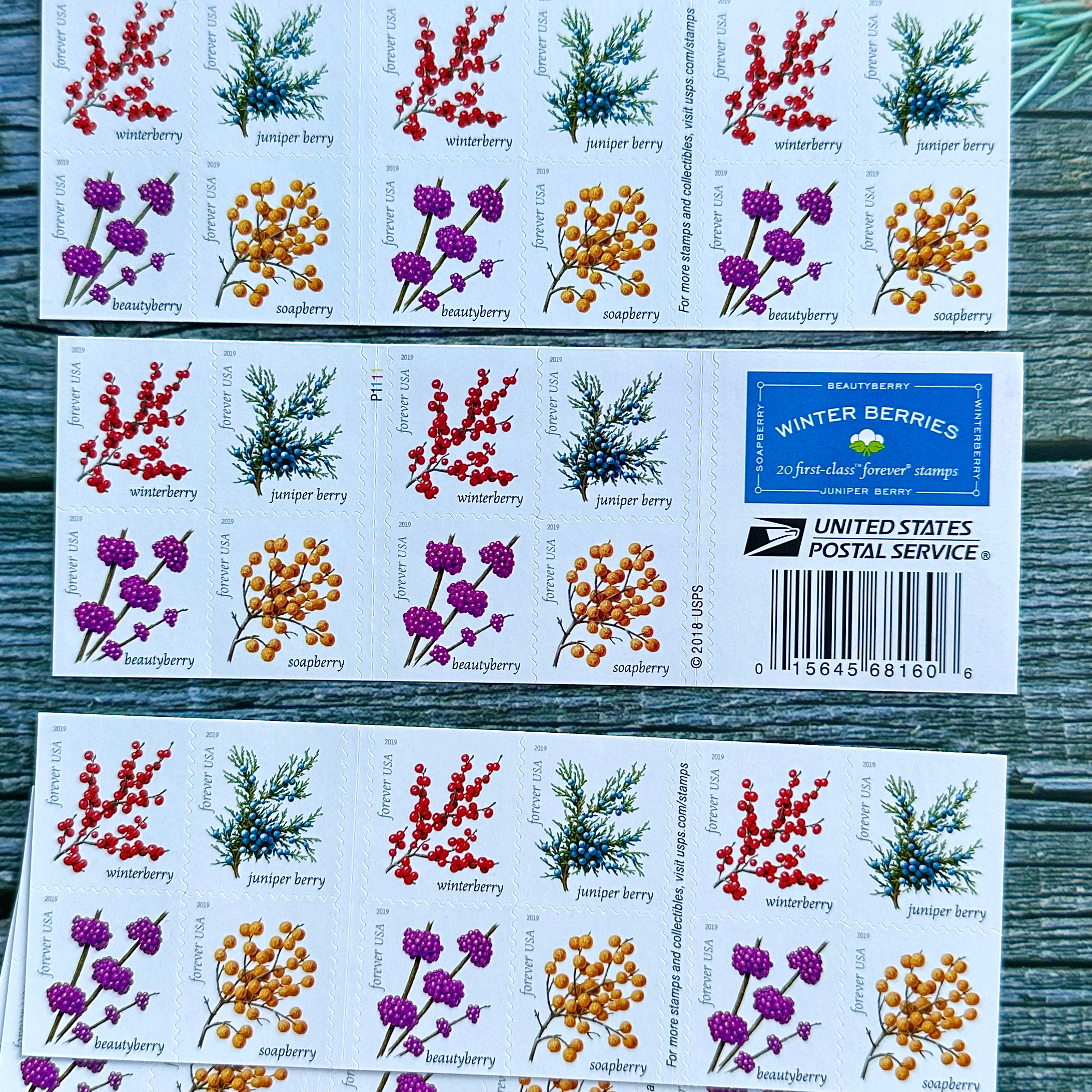 Winter Berries Book of 20 First Class US Postage Stamps Wedding Celebrate Engage