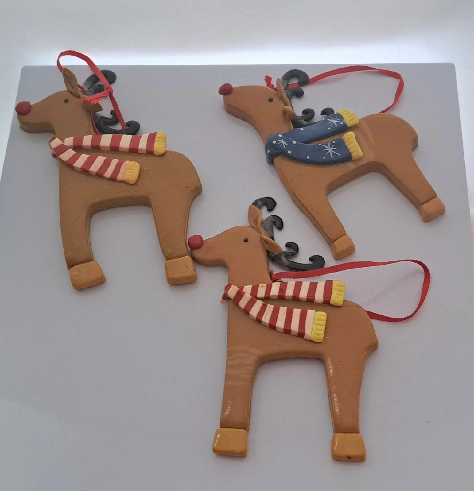 Set of 3 Rudolph the reindeer hanging Christmas tree ornaments