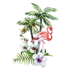 Tropical Flowers & Flamingo