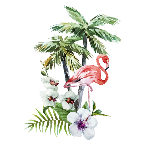 Tropical Flowers & Flamingo