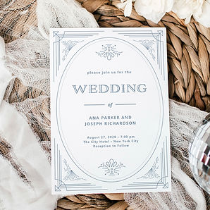 Modern Deco | White and Dusty Blue Wedding Invitation