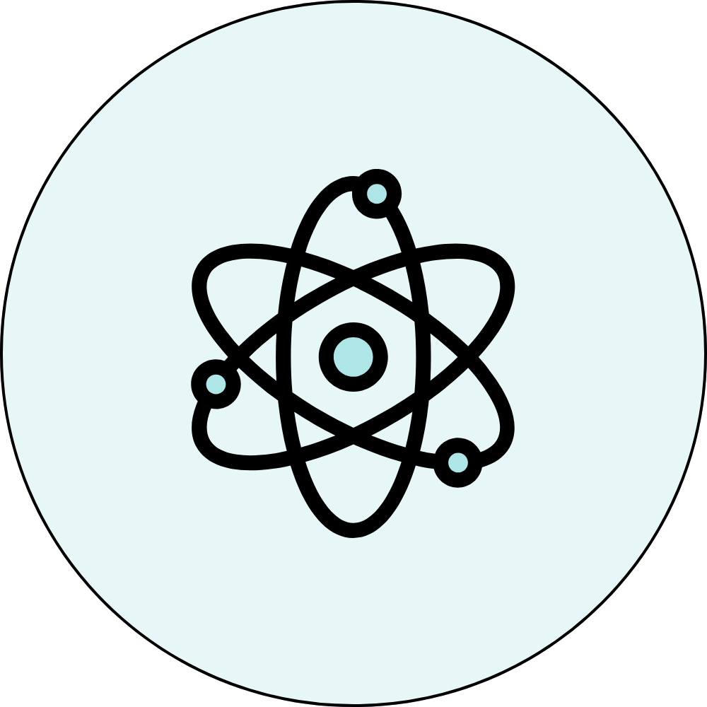 Light blue science and medical writing icon.