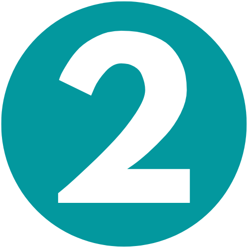 Green circle with bold number 2.