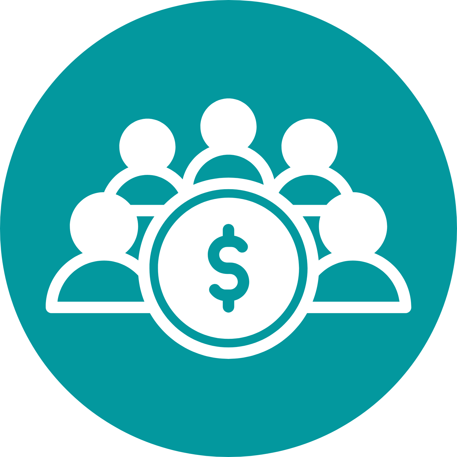 Green circle with people icons and dollar sign.