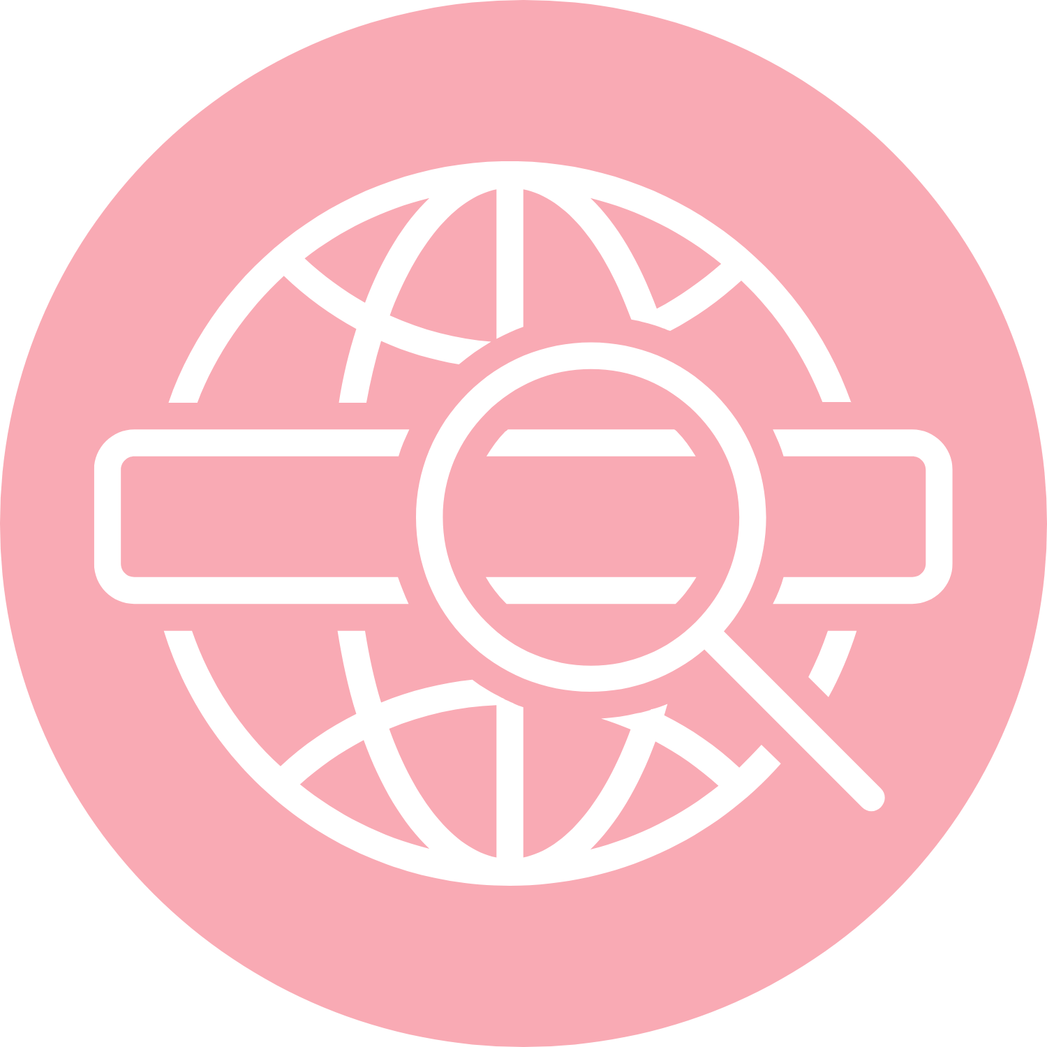 Pink circle with a search icon.