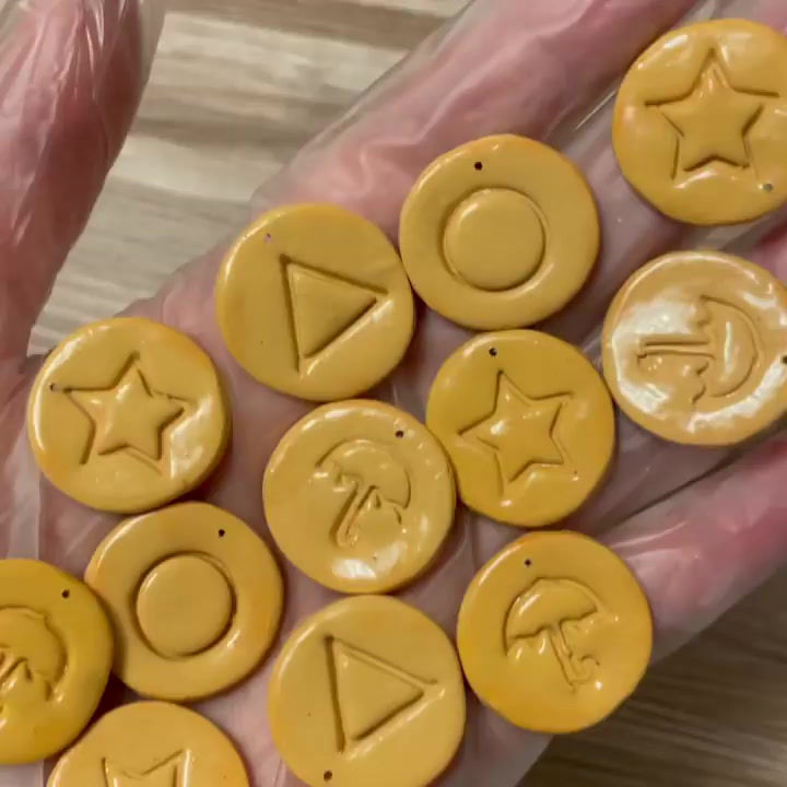 Thumbnail: Squid Game Inspired Handmade Polymer Clay Dalgona Candy Earrings