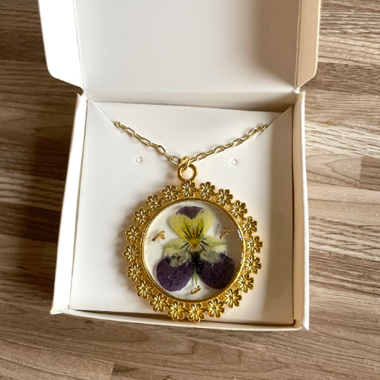 Thumbnail: Dried Flowers Pansy Resin Charm Keychain or Necklace