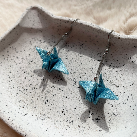 Thumbnail: Metallic Origami Paper Crane Earrings