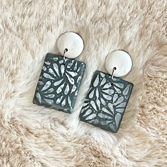 Thumbnail: Polymer Clay Patterned Rectangle Earrings