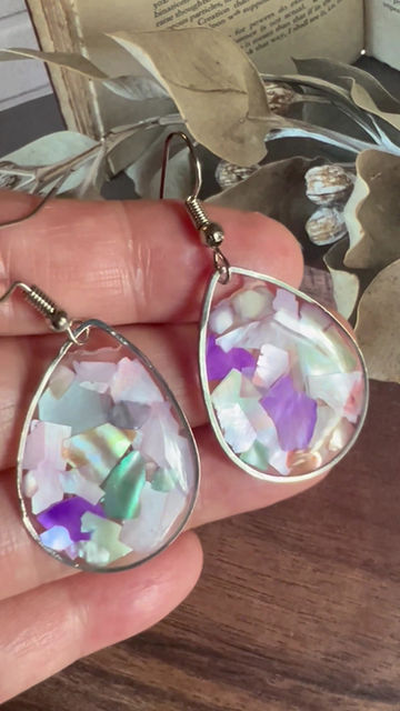Thumbnail: Resin Seashell Chips Tear Earrings or Necklace