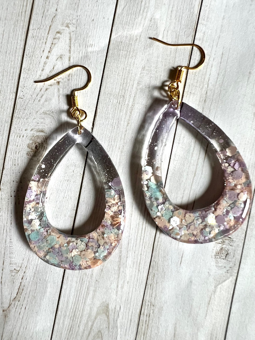 Thumbnail: Resin Glitter Teardrop Hoop Earrings