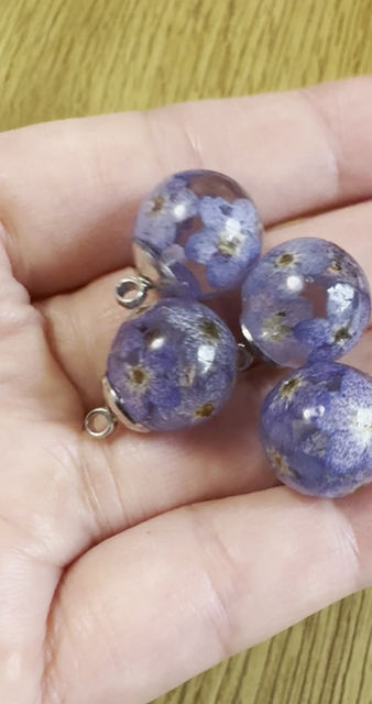 Thumbnail: Forget Me Not Flowers Resin Ball Earrings or Necklace