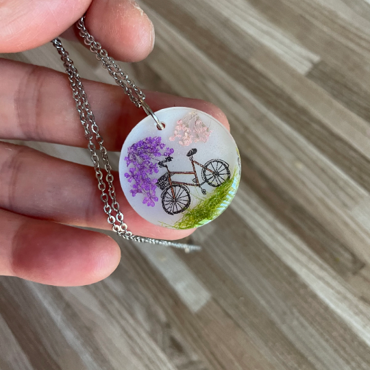 Thumbnail: Resin Bicycle Flowers Necklace