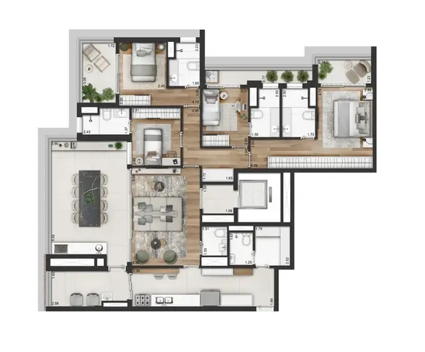 Planta do apartamento Mirante Ibirapuera 178 m² 4 suítes