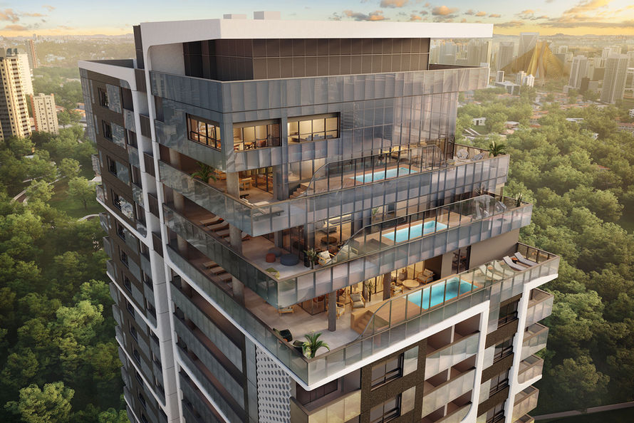 Fachada e skyline Parque Global São Paulo