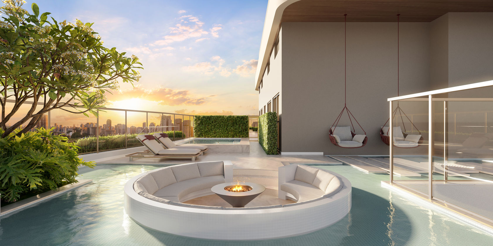 Solarium do Le Six Paraíso, Lavvi – área de lazer com design moderno no bairro Paraíso, São Paulo.