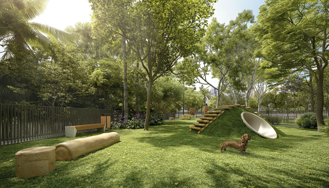 Jardins e áreas de lazer do Parque Global em São Paulo