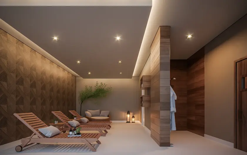 Sauna com estrutura de spa e conforto térmico no Morumbi Home Resort.