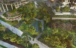 Lago integrado ao paisagismo no O Parque Brooklin.