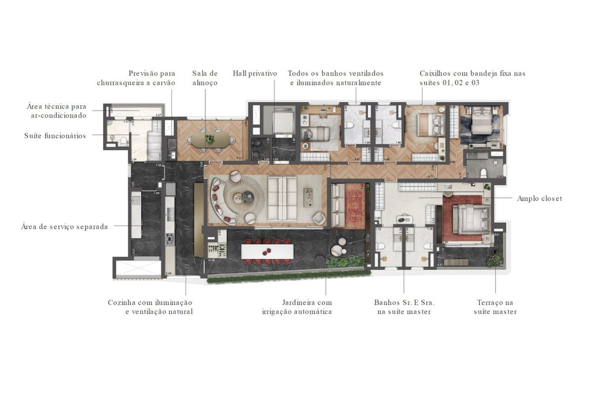 Planta de 264 m² – 4 Suítes