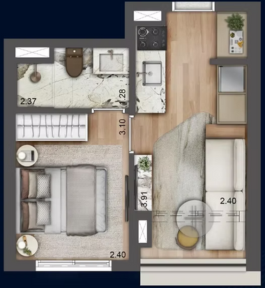 Planta opcional 27 m² com 1 dormitório no Jardim da Hípica.