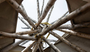 Photo looking up into teepee