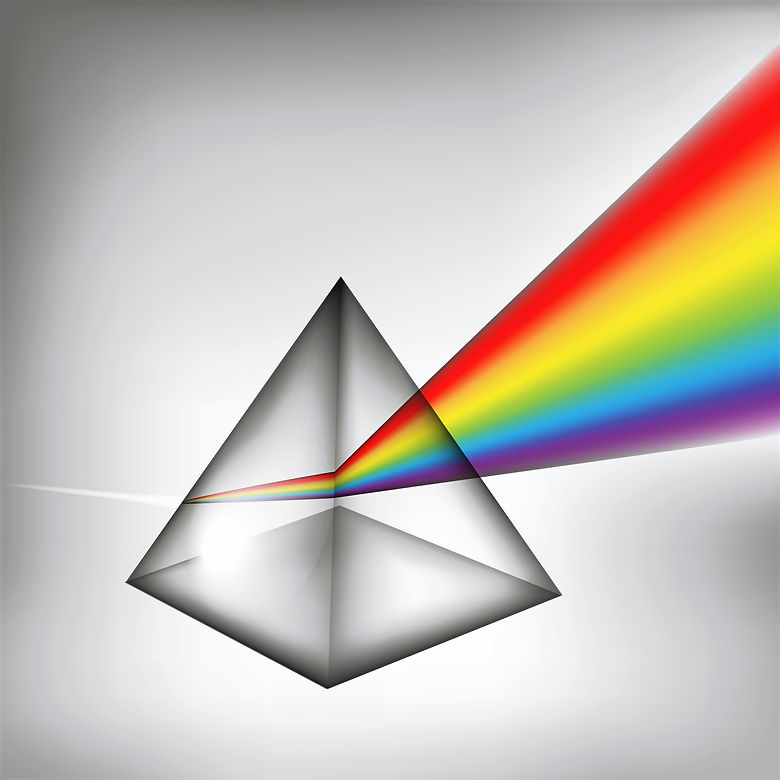 triangle with rainbow colors coming out to form a prism
