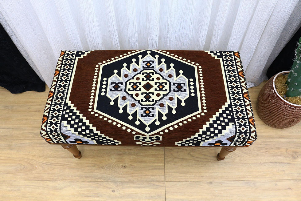 Miniature : Brown Kilim Rug Upholstered Bench