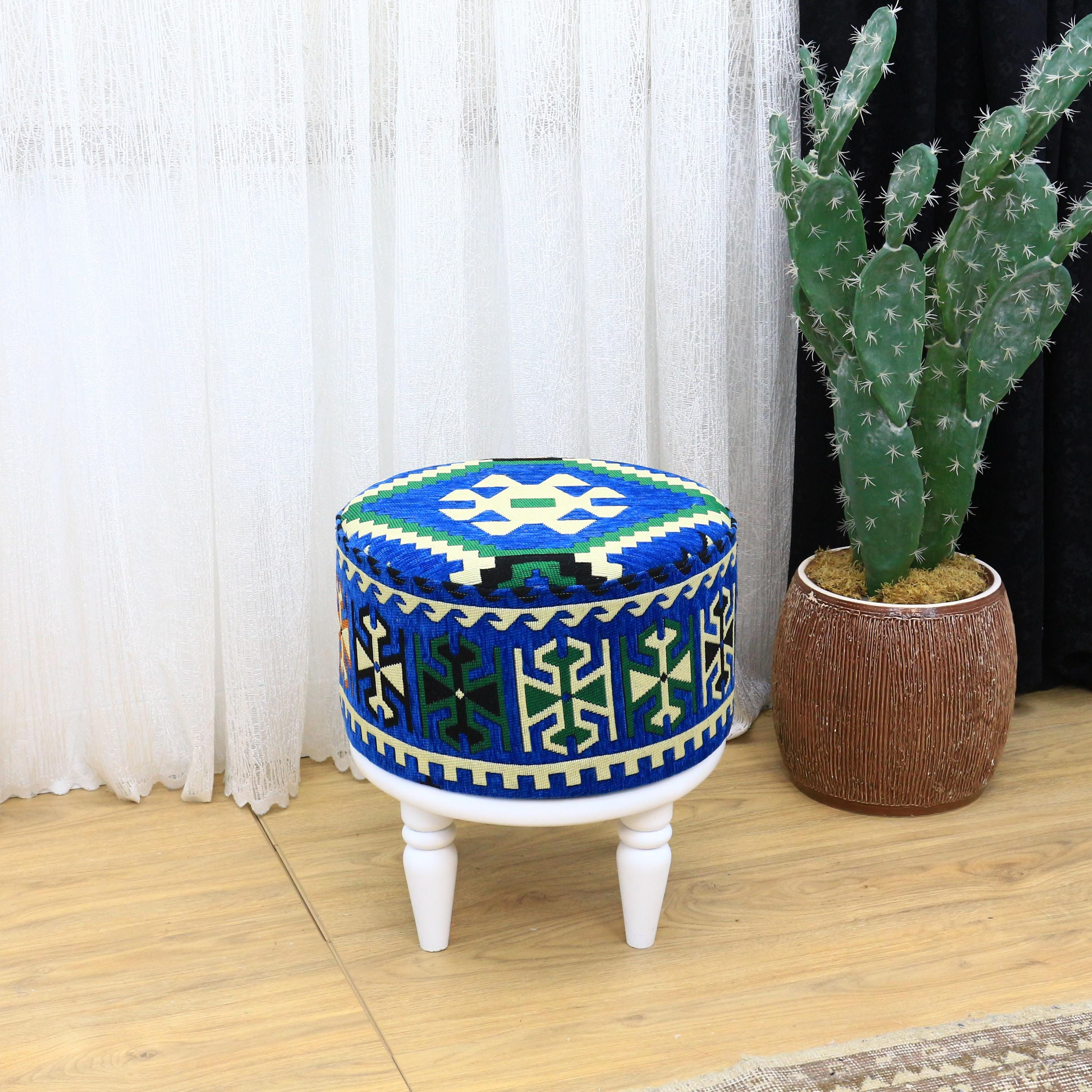 Blue Rug Upholstered Pouf
