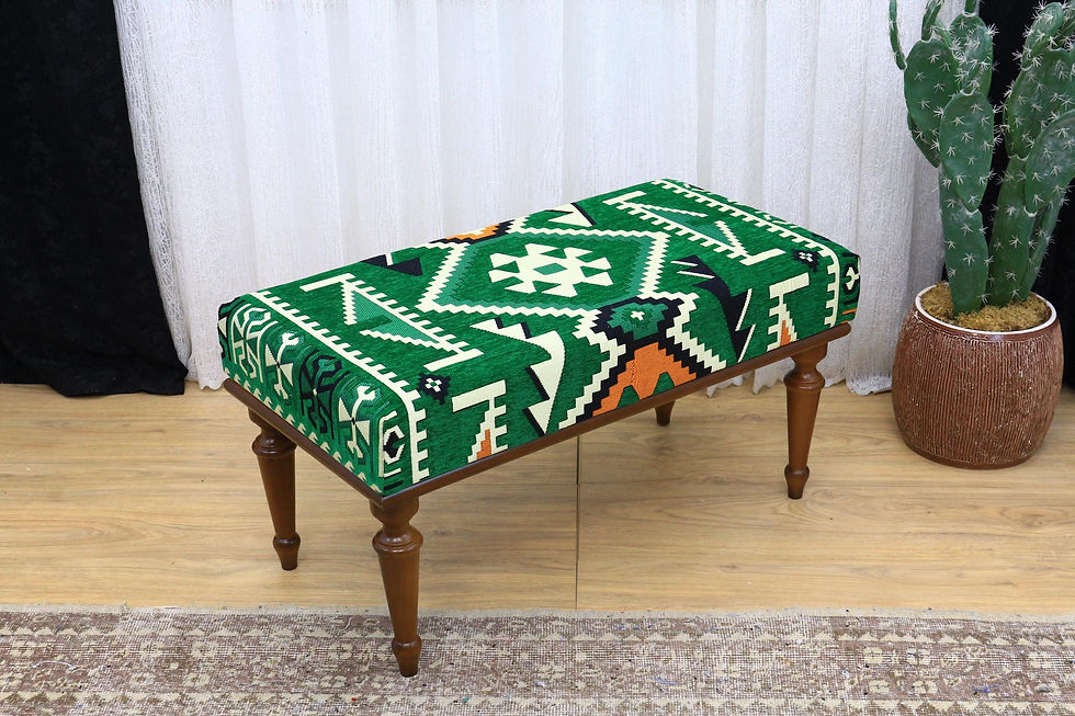 Miniature : Green Kilim Upholstered Bench