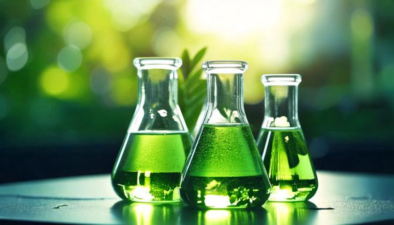 Firefly foto com foco em primeiro plano de elementos de laboratório de química em cima de 