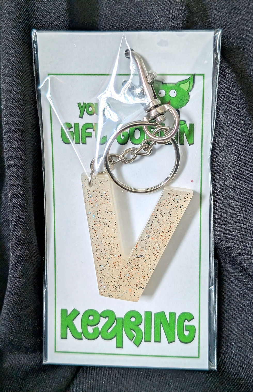 Sandy Red, White & Blue Glitter, Letter V Keyring