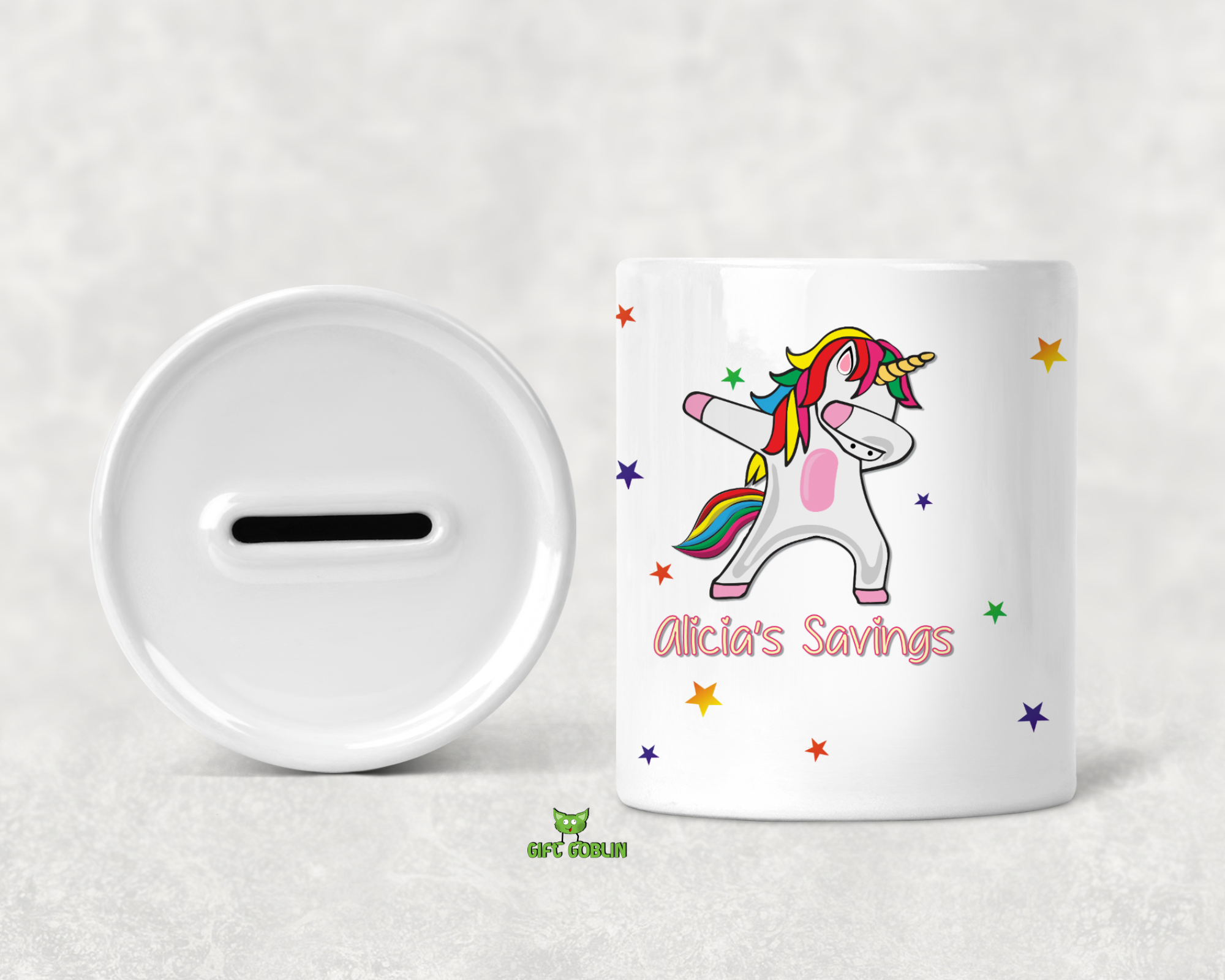 Personalised Bright Unicorn Money Box