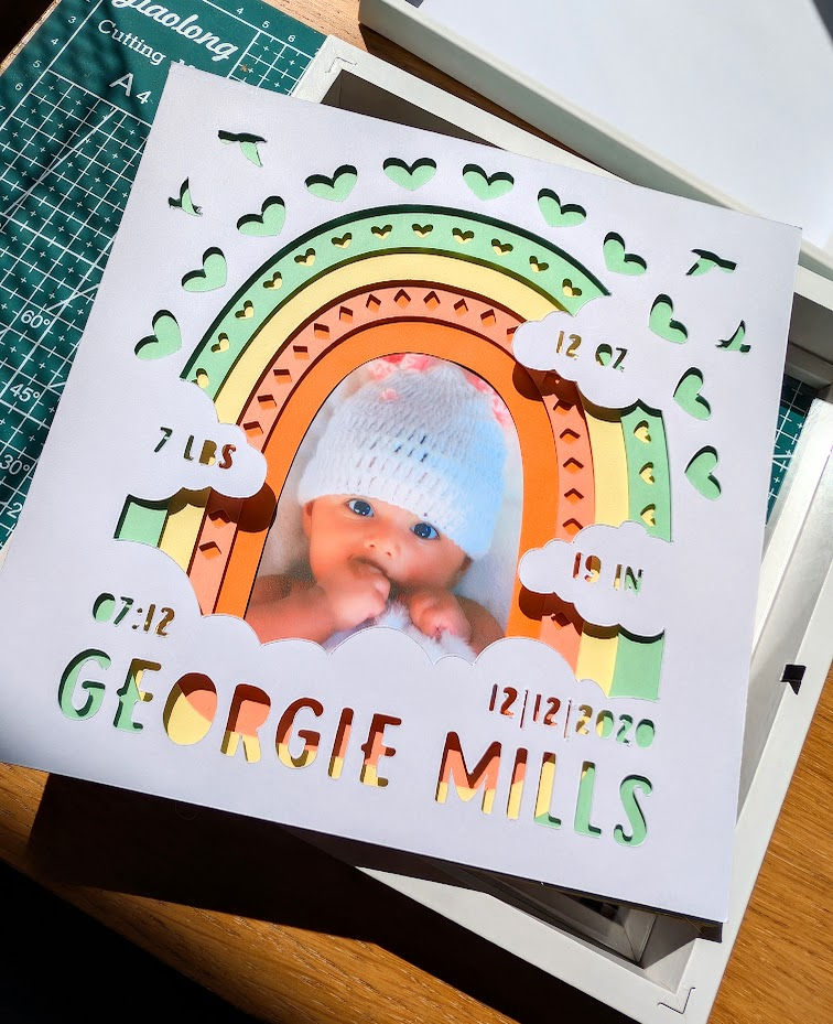 Thumbnail: Newborn Birth Stats - 3D Layered 18cm Shadow Box Photo Frame - Personalised