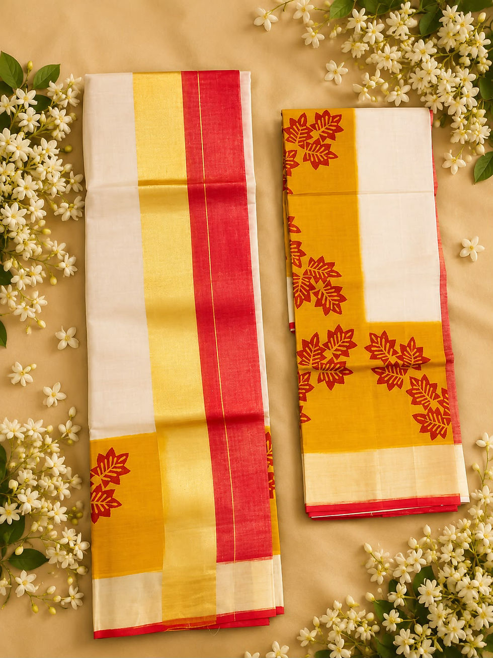 Thumbnail: Handloom Tissue Set Mundu with Mural Paint 