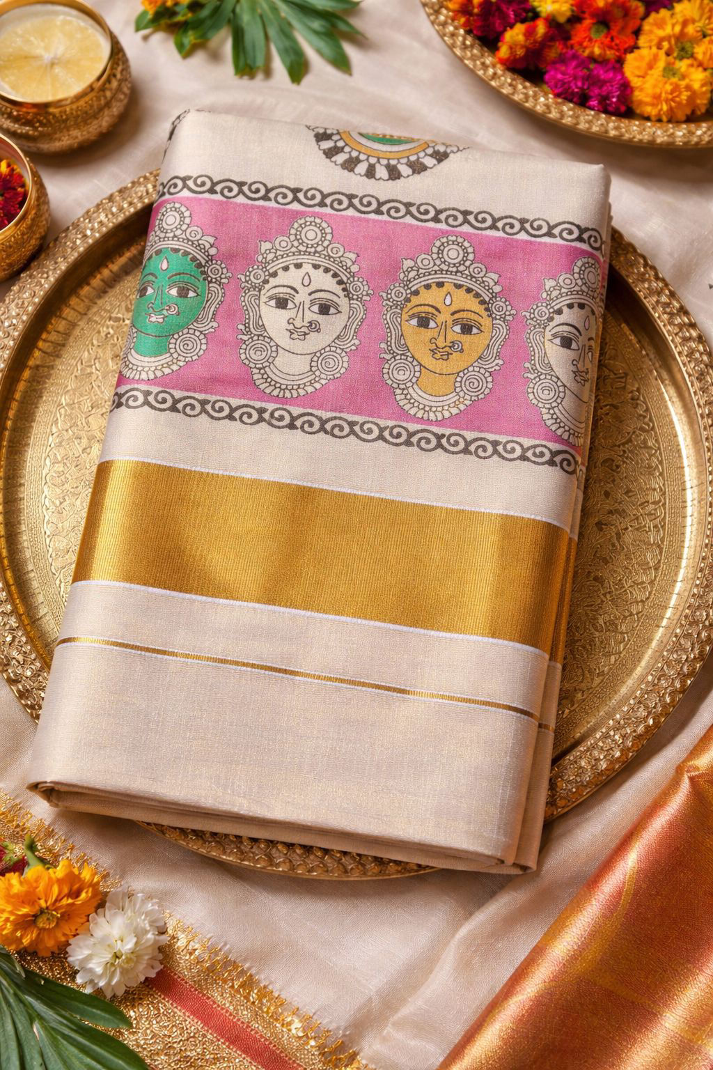 Tissue saree with Mural paint