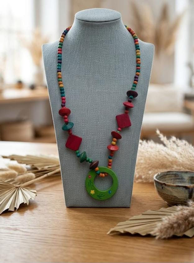 Featuring an eclectic mix of asymmetrical geometric beads