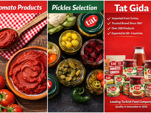 Tat Turkish food products supplier in Kuwait featuring tomato paste, pickles, sauces and canned food available at Al Amanah Shuwaikh Industrial Kuwait