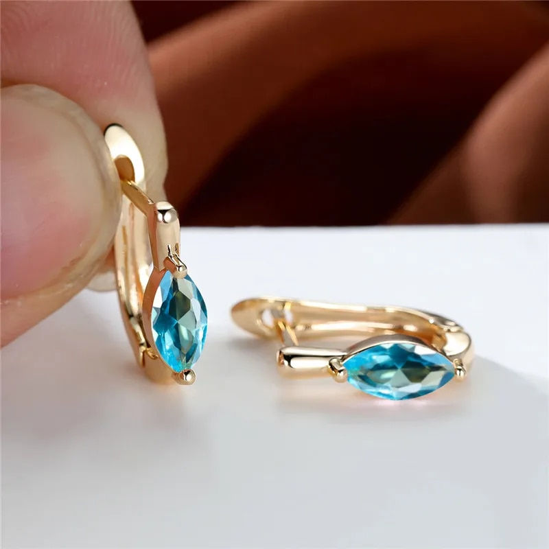 Gold Wedding Jewelry: Multicolor Zircon Hoop Earrings, Green Crystal Marquise S