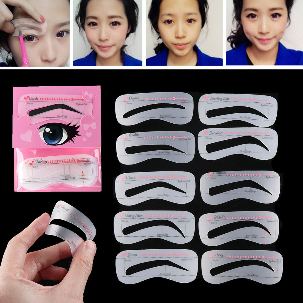 10PCS Women Fashion Eyebrow Stencil Reusable Grooming Shaper Template Eye