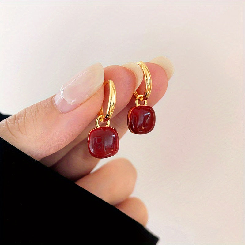 2pcs Versatile Exquisite Red Square Enamel Girls Earrings